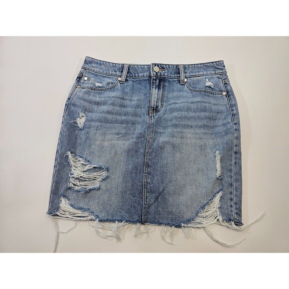 ALK Women's 4/27 Liverpool Evanston Distressed Denim Blue Jean Mini Skirt EUC - Picture 2 of 10